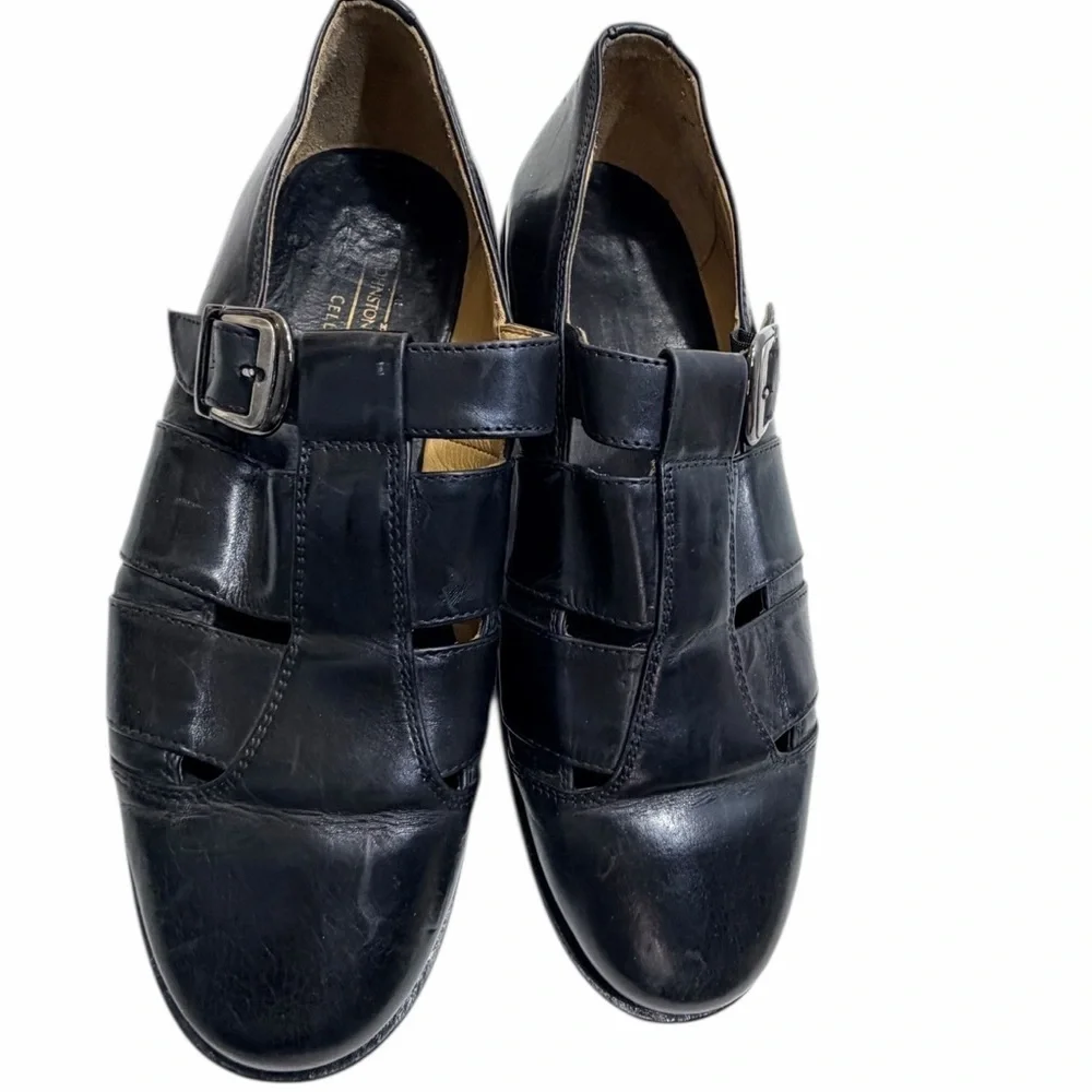 Johnston & Murphy Cellini Black Italian Leather Fisherman Buckle Shoes Size 10